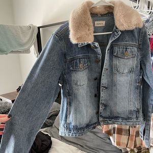 Denim Jacket with Faux Fur Collar Detail